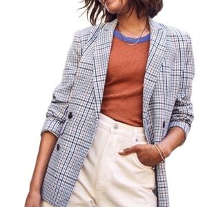Evereve Double Breasted Lined Ivy Plaid Blazer Small